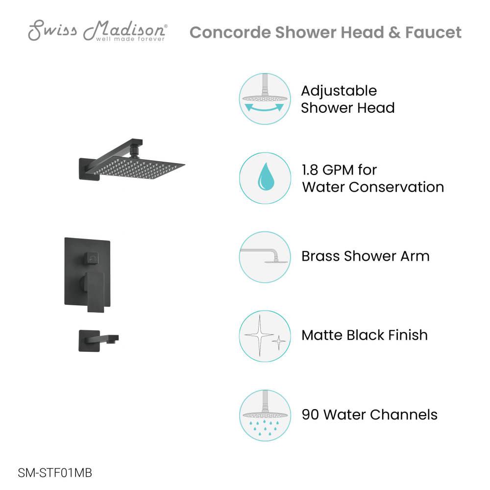 Concorde Single-Handle 1-Spray Tub and Shower Faucet in Matte Black. Picture 4