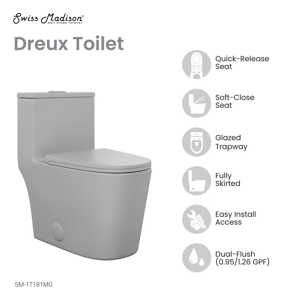 Dreux One Piece Elongated Dual Flush Toilet in Matte Grey 0.95/1.26 GPF. Picture 4