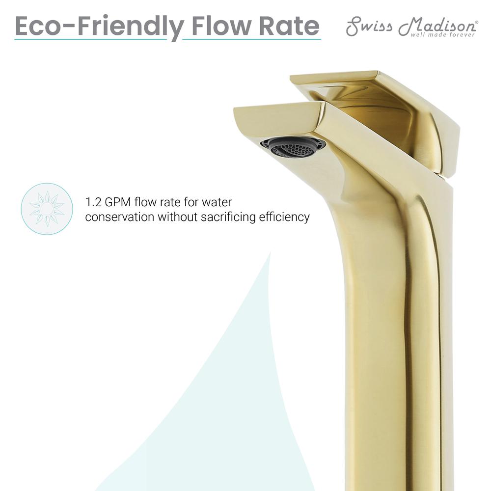 Monaco Single Hole, Single-Handle, High Arc Bathroom Faucet in Brushed Gold. Picture 11