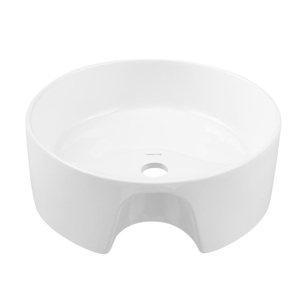 Round Console Sink with Faucet Mount, White Basin Matte Black Legs. Picture 8