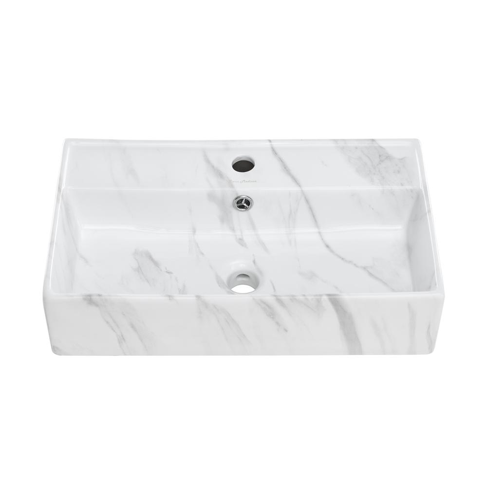 Claire 22" Rectangle Wall-Mount Bathroom Sink in White Marble. Picture 1