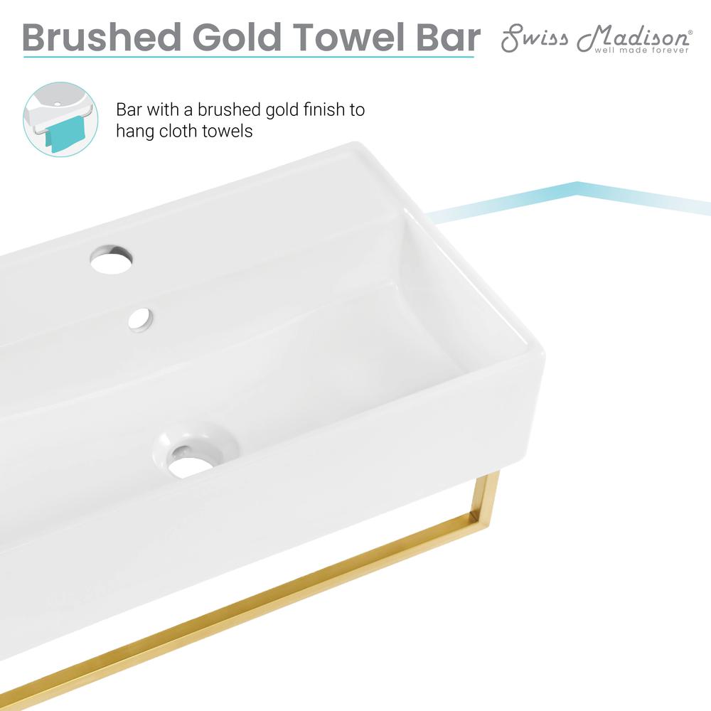 ﻿﻿Claire 22" Wall-Mount Bathroom Sink with Brushed Gold Towel Bar. Picture 15