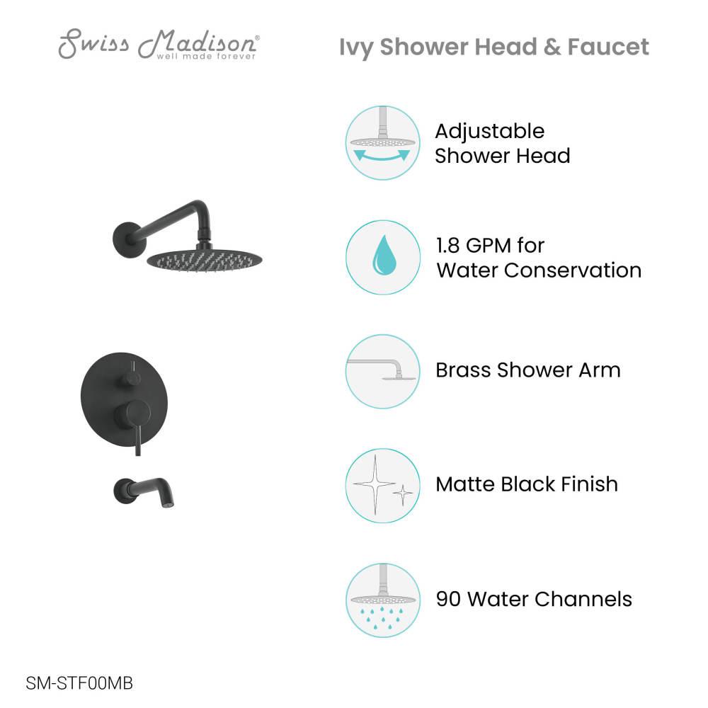 Ivy Single-Handle 1-Spray Tub and Shower Faucet in Matte Black (Valve Included). Picture 3