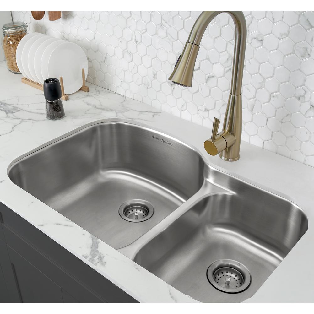 Toulouse 32 x 21 Stainless Steel, Dual Basin, Undermount Kitchen Sink. Picture 16