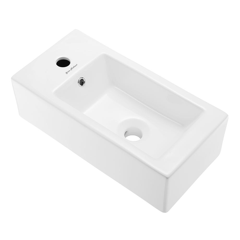 Rectangular Ceramic Wall Hung Sink with Left Side Faucet Mount. Picture 1