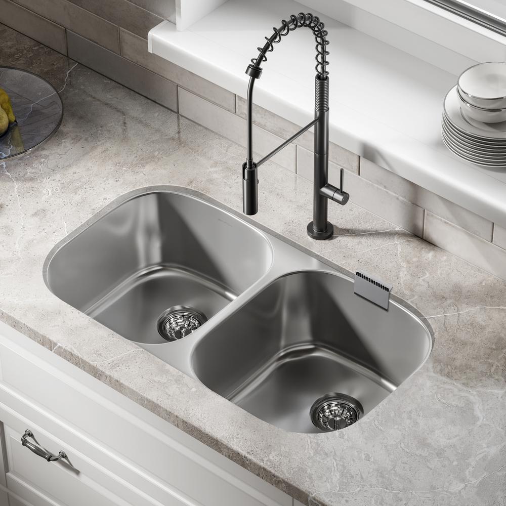 Toulouse 32 x 18 Stainless Steel, Dual Basin, Under-Mount Kitchen Sink. Picture 16