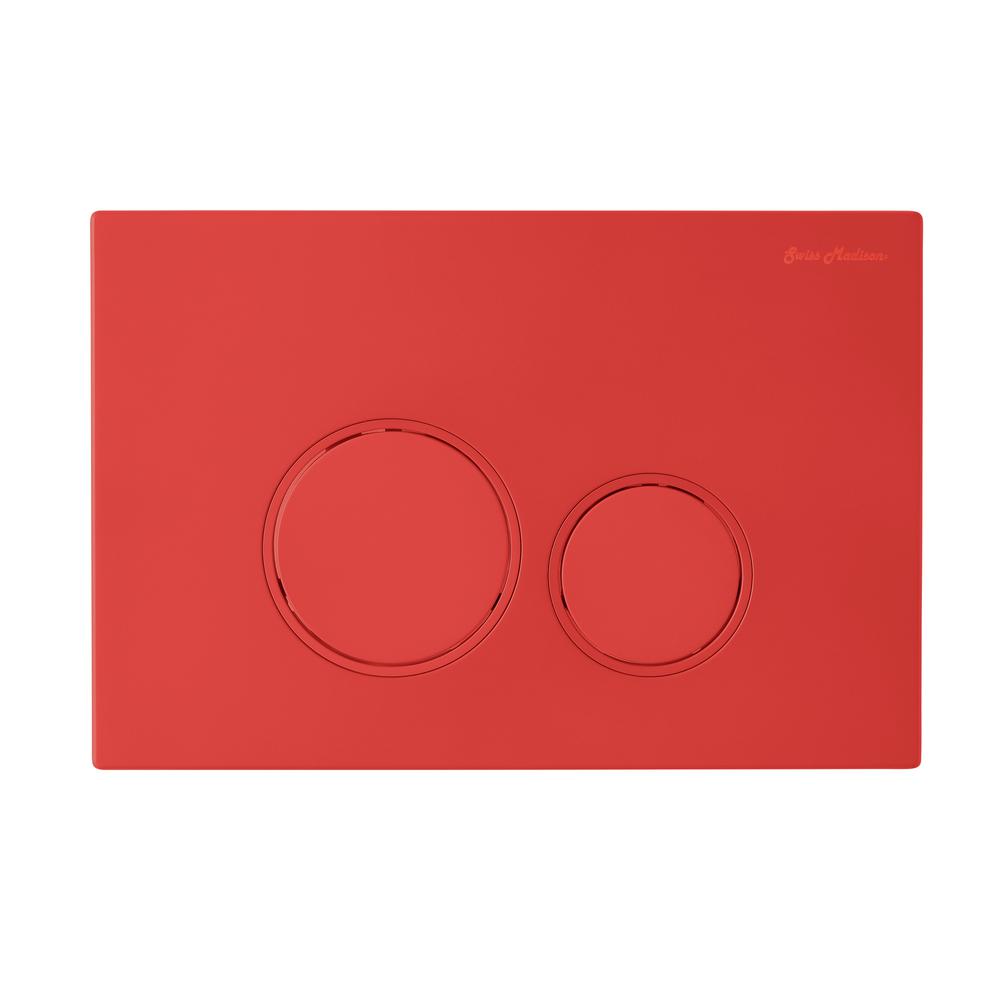 Wall Mount Dual Flush Actuator Plate with Round Push Buttons in Matte Red. Picture 1