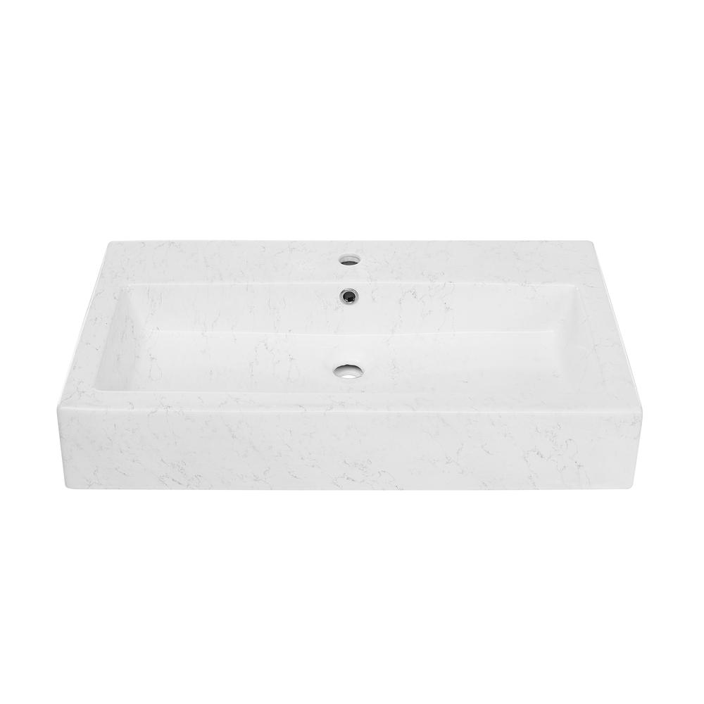 Voltaire Wide Rectangle Vessel Sink in Static Marble. Picture 1