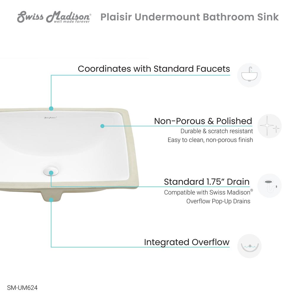 Plaisir 18.5 Rectangular Under-Mount Bathroom Sink. Picture 7