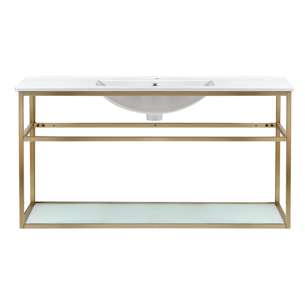 Pierre 48 Single, Open Shelf, Gold Metal Frame Bathroom Vanity. Picture 1