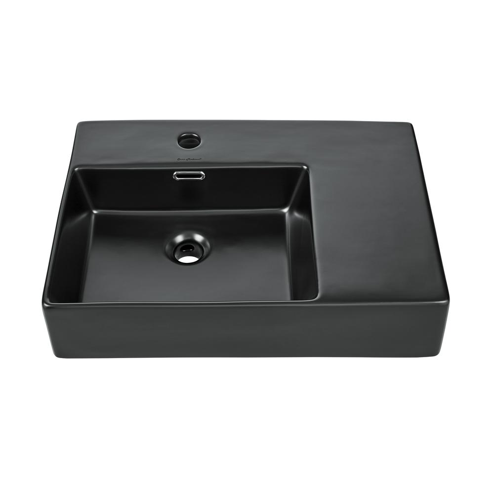 Ceramic Wall Hung Sink with Left Side Faucet Mount, Matte Black. Picture 1