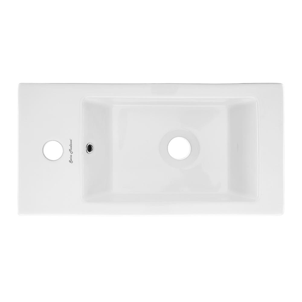 Rectangular Ceramic Wall Hung Sink with Left Side Faucet Mount. Picture 2