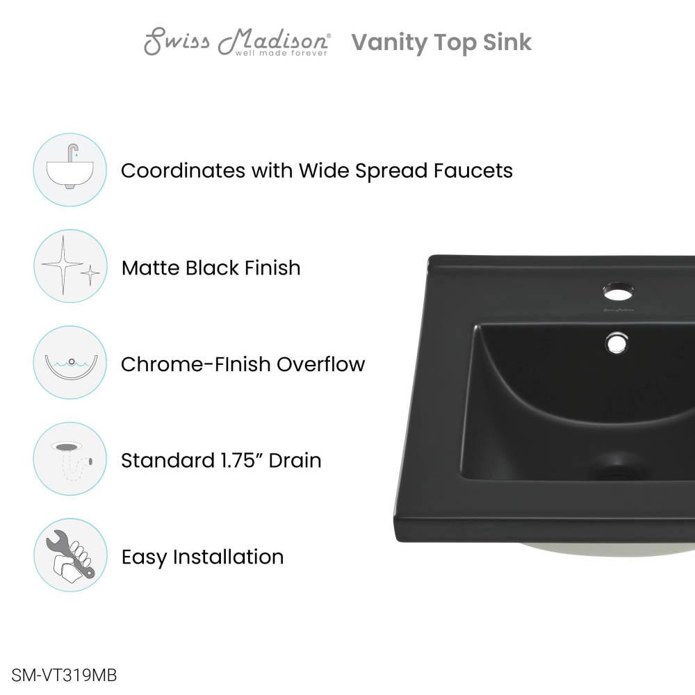 18" Ceramic Square Vanity Sink Top in Matte Black. Picture 2