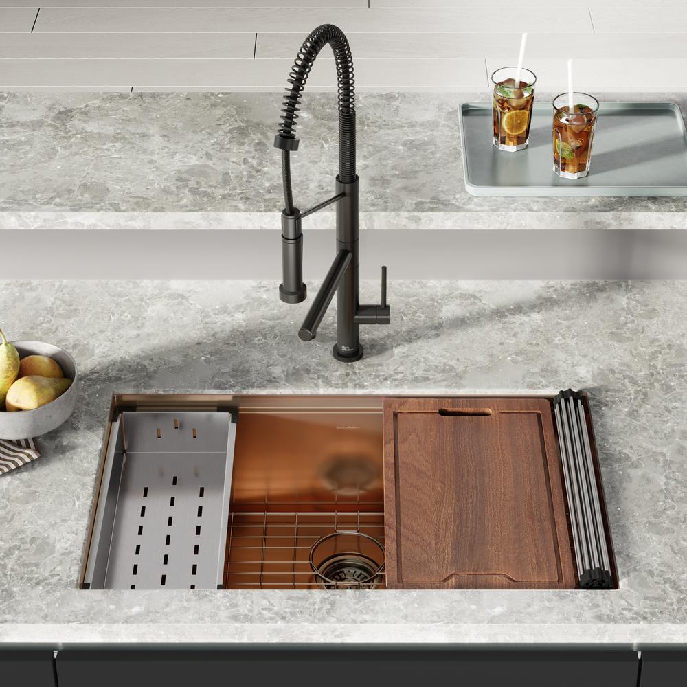 Stainless Steel, Single Basin, Undermount Kitchen Workstation Sink. Picture 24