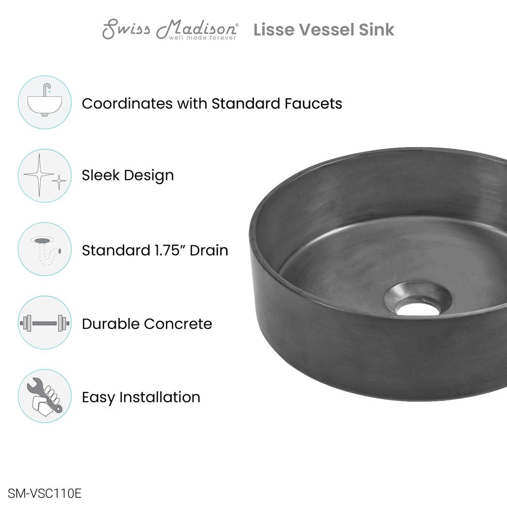 Lisse 14.5” Round Concrete Vessel Bathroom Sink in Dark Grey. Picture 5