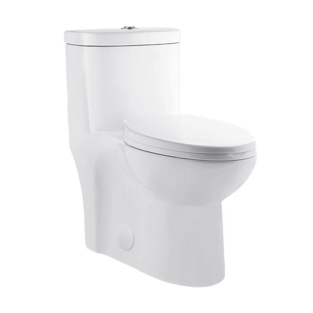 One Piece Elongated Toilet with Touchless Retrofit Dual Flush 1.1/1.6 gpf. Picture 1