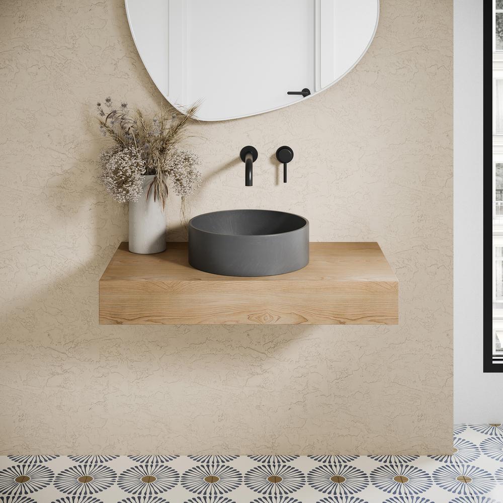 Lisse 14.5” Round Concrete Vessel Bathroom Sink in Dark Grey. Picture 15