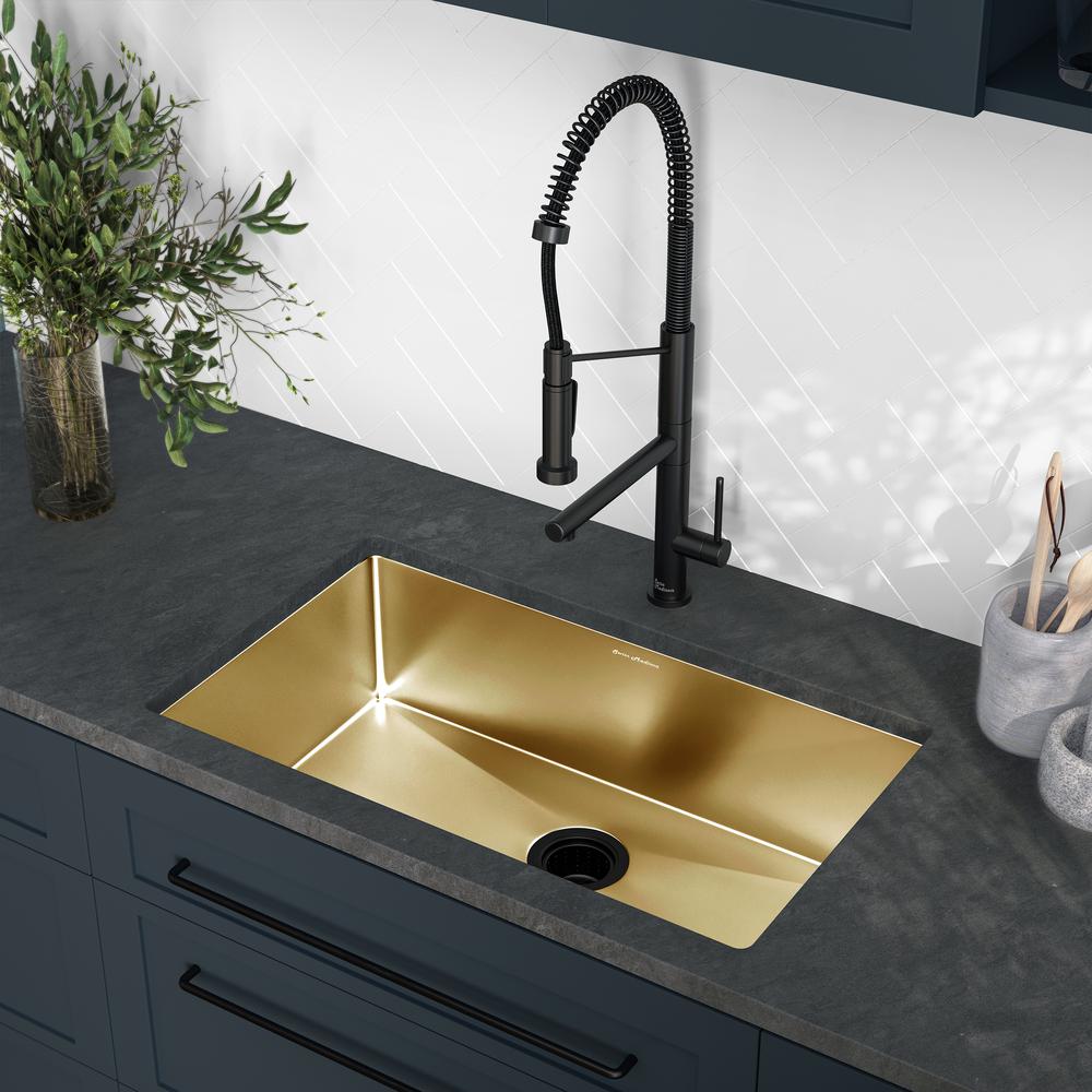 Rivage 30 x 18 Stainless Steel, Single Basin, Undermount Kitchen Sink, Gold. Picture 16