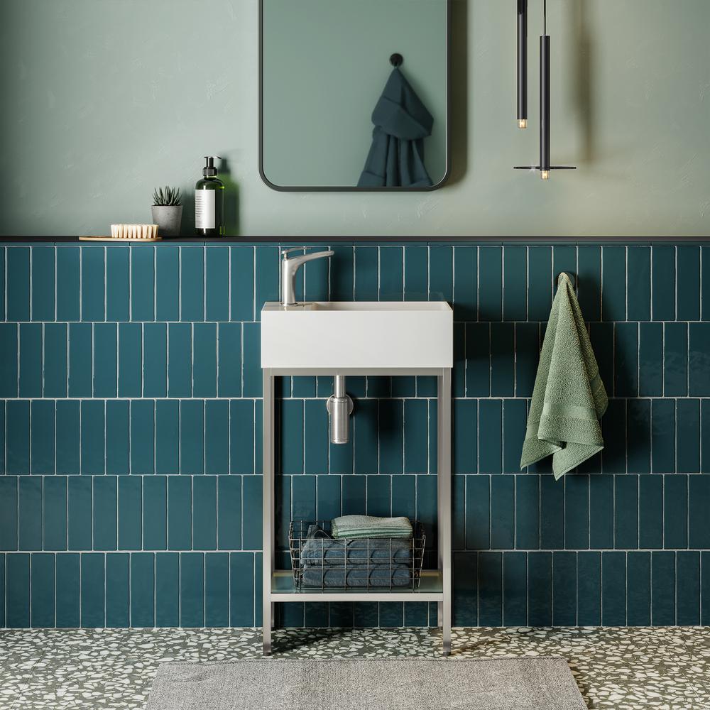 Single, Freestanding, Open Shelf, Chrome Metal Frame Bathroom Vanity. Picture 19