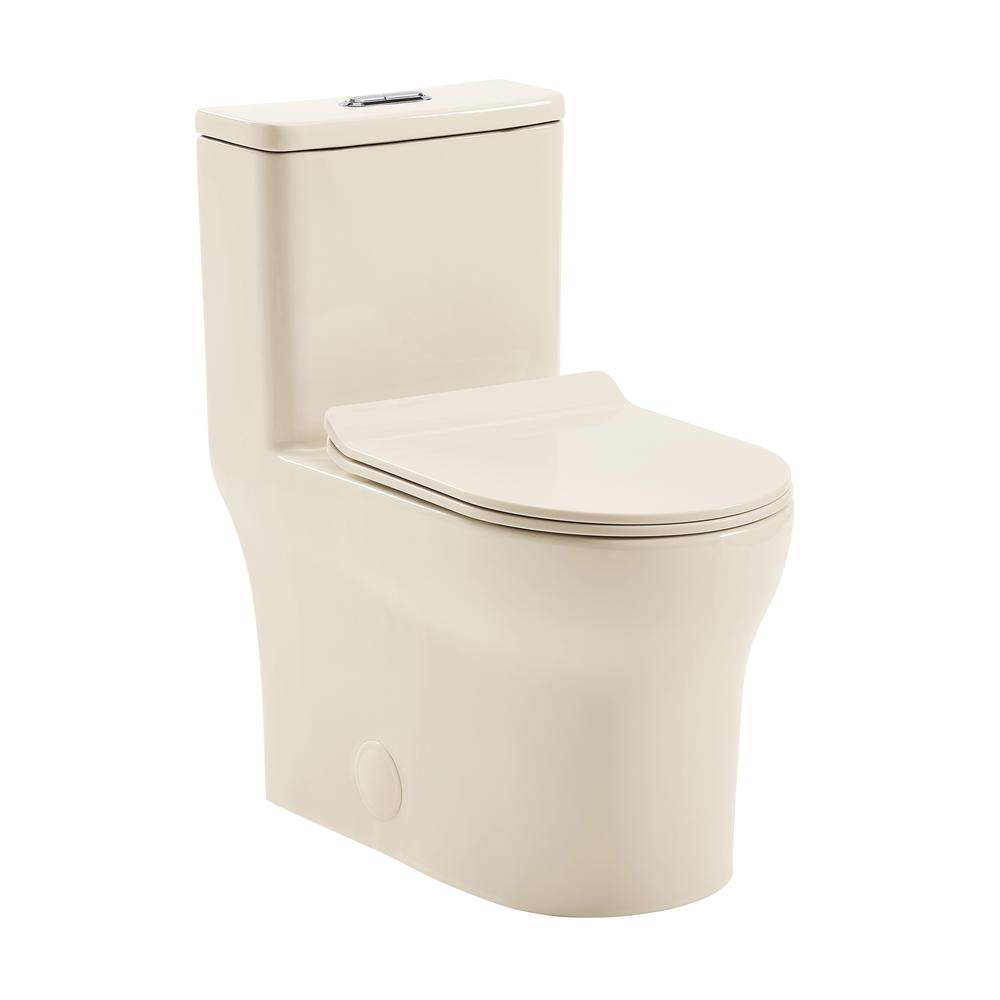 Burdon One Piece Square Toilet Dual Flush 1.1/1.6 gpf in Bisque. Picture 1