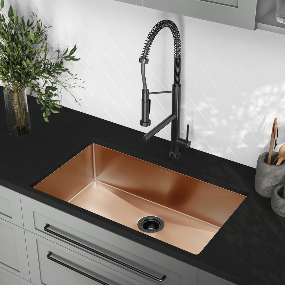 Stainless Steel, Single Basin, Undermount Kitchen Sink, Rose Gold. Picture 17