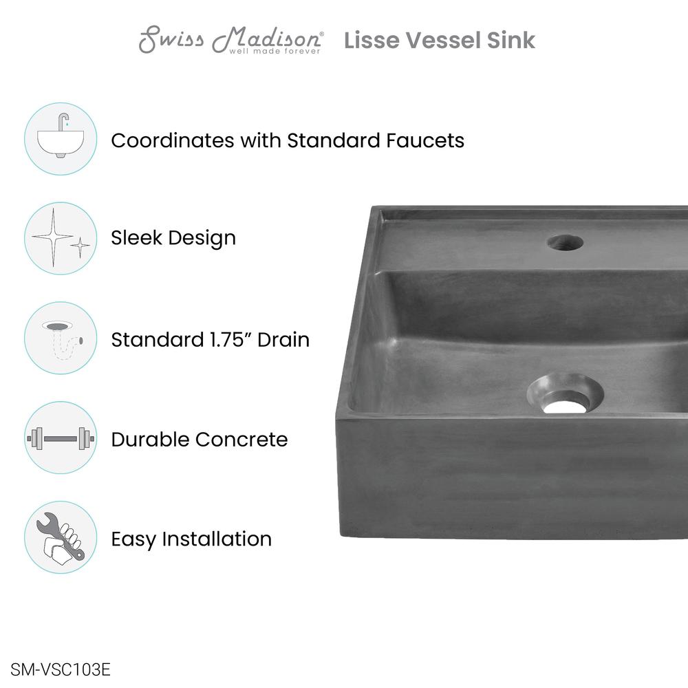 Lisse 23.5” Rectangle Concrete Vessel Bathroom Sink in Dark Grey. Picture 10