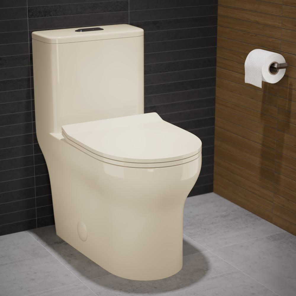 Burdon One Piece Square Toilet Dual Flush 1.1/1.6 gpf in Bisque. Picture 2