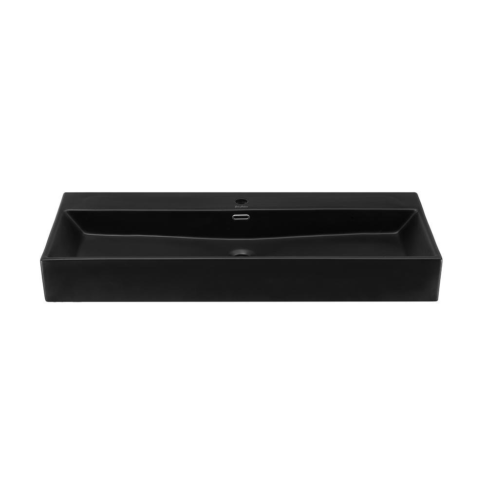 Claire 40" Rectangle Wall-Mount Bathroom Sink in Matte Black. Picture 1