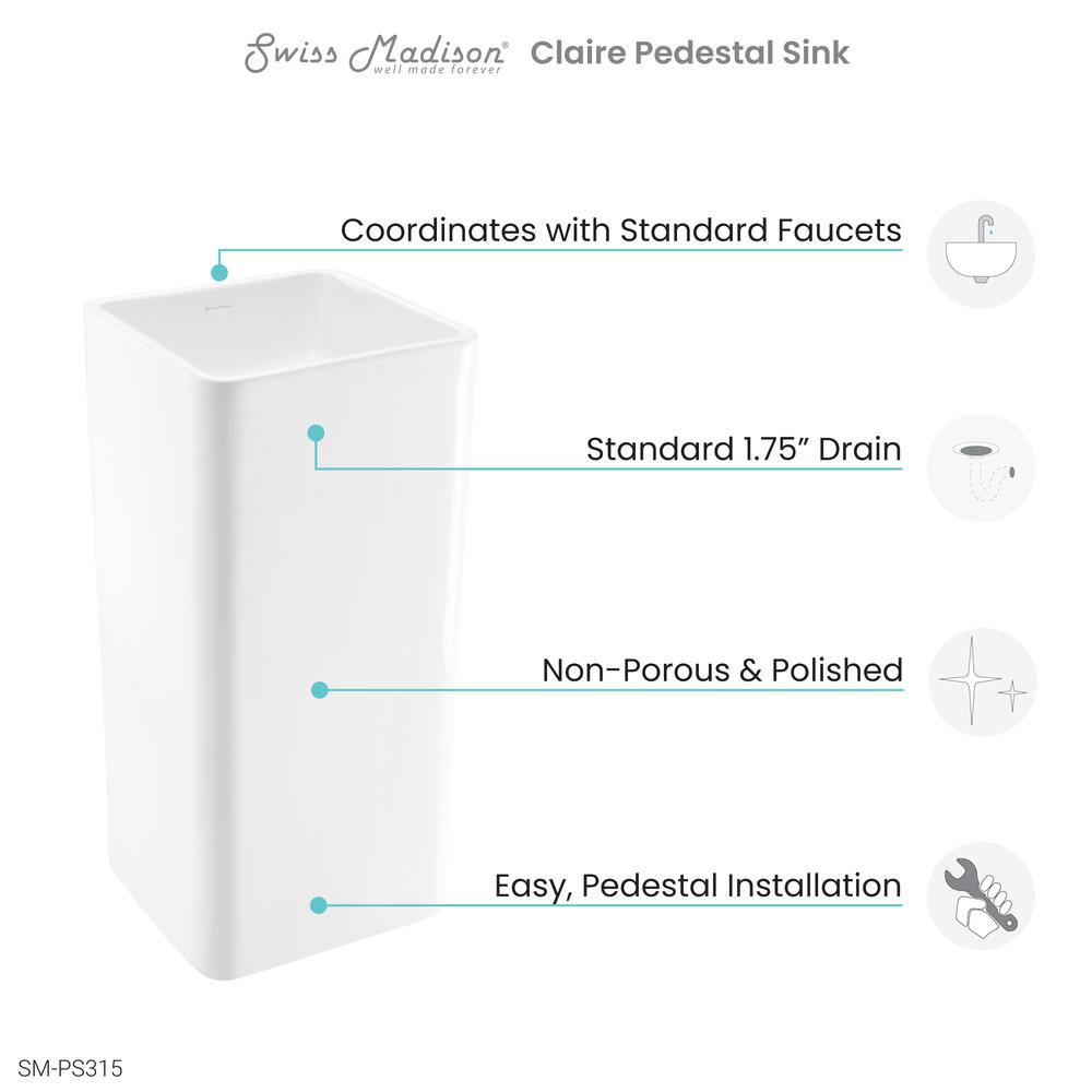Claire One-Piece Pedestal Sink. Picture 8