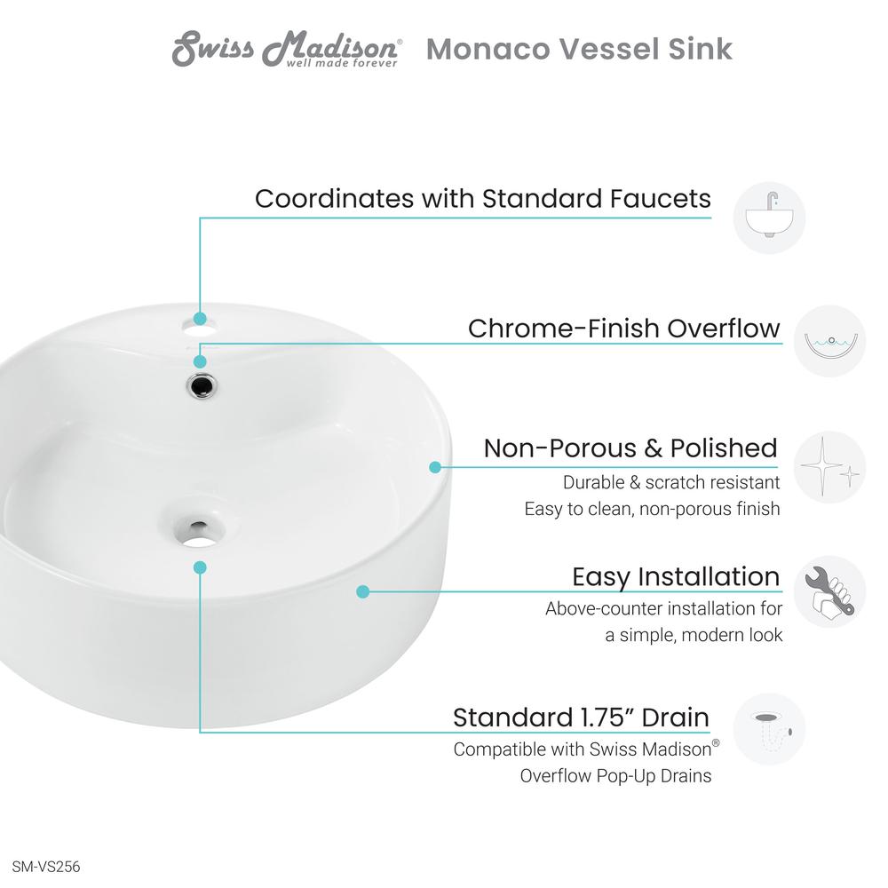 Monaco Round Vessel Sink with Faucet Mount. Picture 9