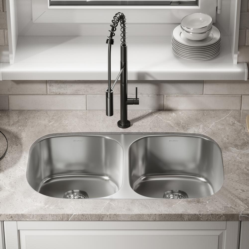 Toulouse 32 x 18 Stainless Steel, Dual Basin, Under-Mount Kitchen Sink. Picture 17