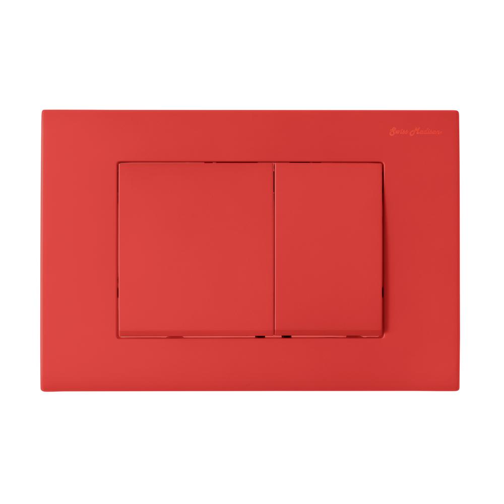 Wall Mount Dual Flush Actuator Plate with Square Push Buttons in Matte Red. Picture 1