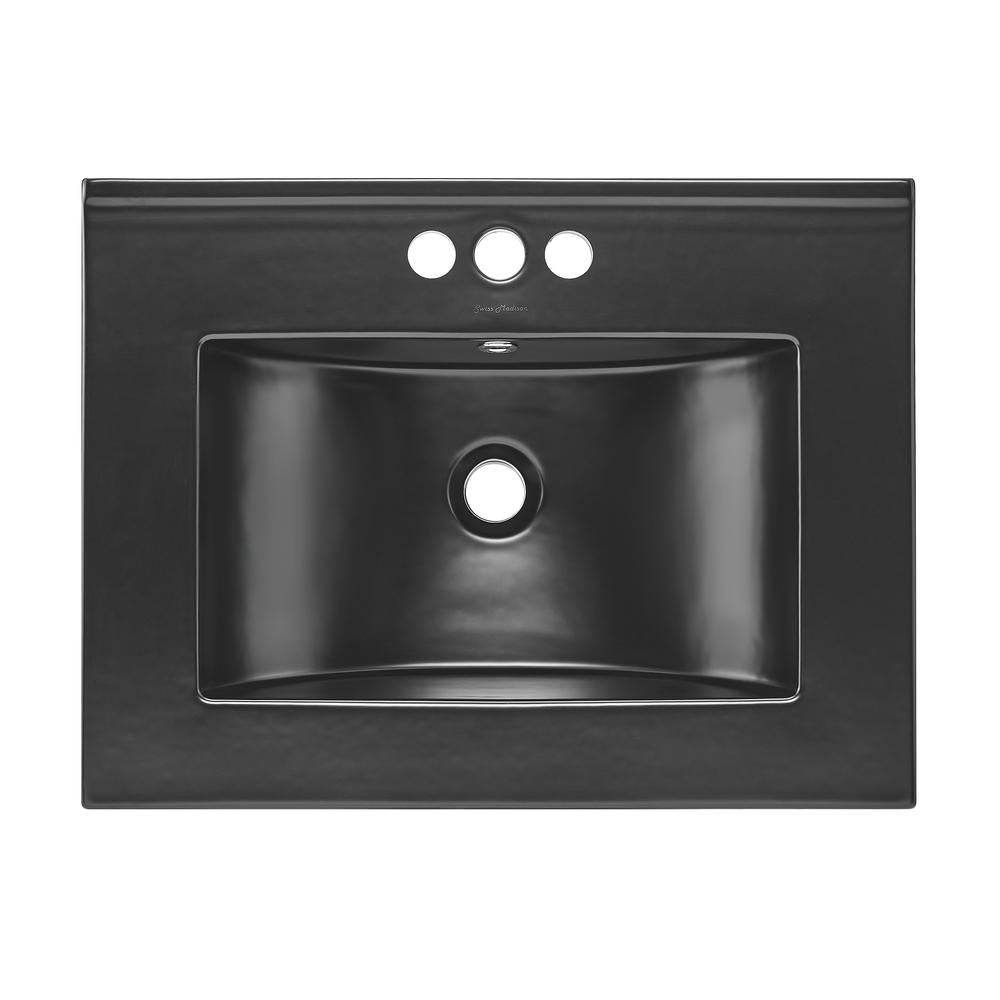 24" Vanity Top Bathroom Sink with 4" Centerset Faucet Holes in Matte Black. Picture 4