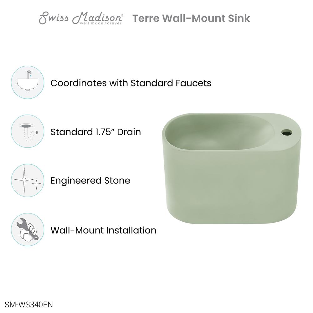 Terre 17.5" Right Side Faucet Wall-Mount Bathroom Sink in Palm Green. Picture 9