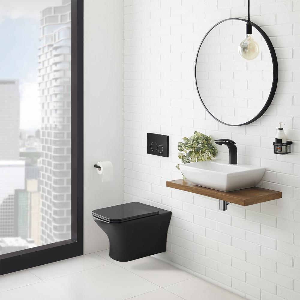 Carre Wall-Hung Elongated Toilet Bowl in Matte Black. Picture 2
