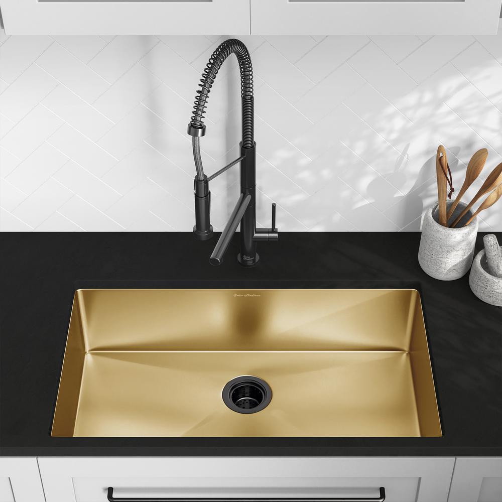 Rivage 32 x 19 Stainless Steel, Single Basin, Undermount Kitchen Sink, Gold. Picture 16
