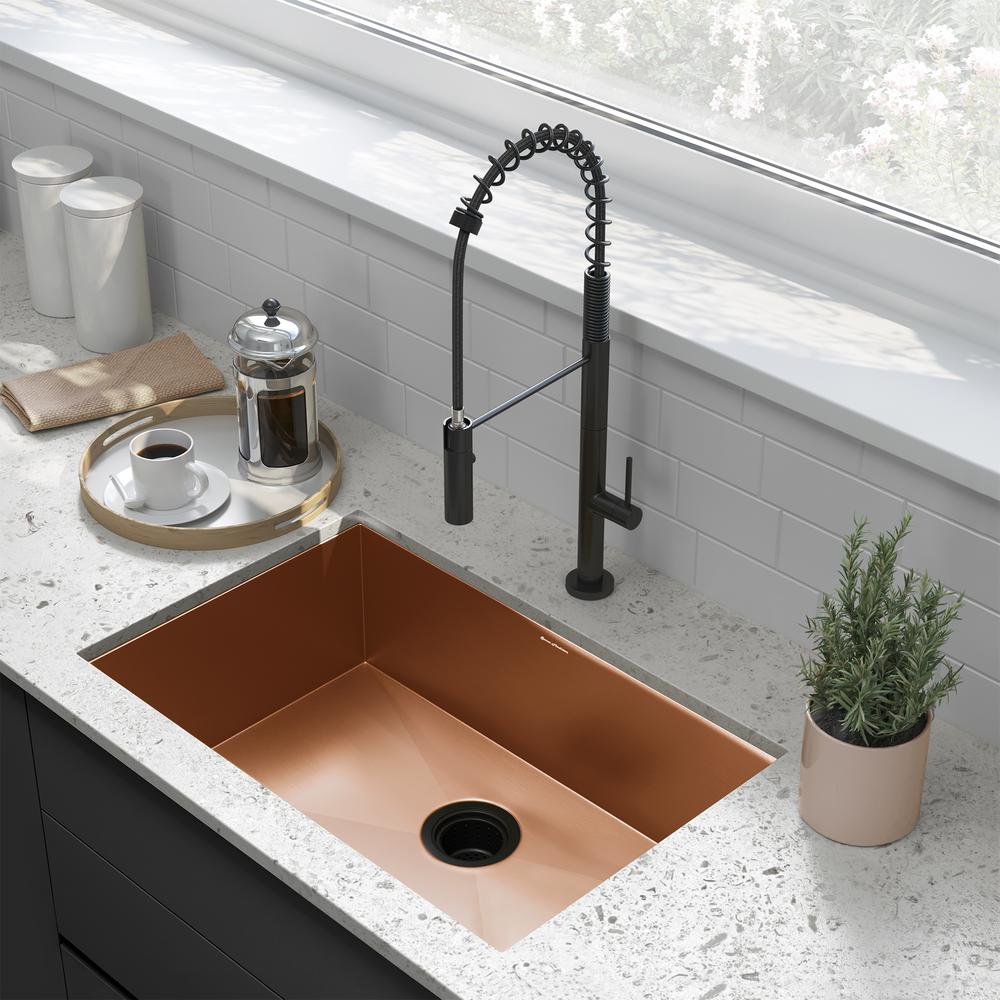 Stainless Steel, Single Basin, Undermount Kitchen Sink in Rose Gold. Picture 16