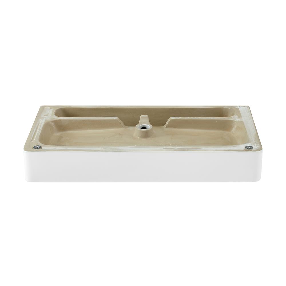 Carre 36 Ceramic Console Sink White Basin Brushed Gold Legs. Picture 6