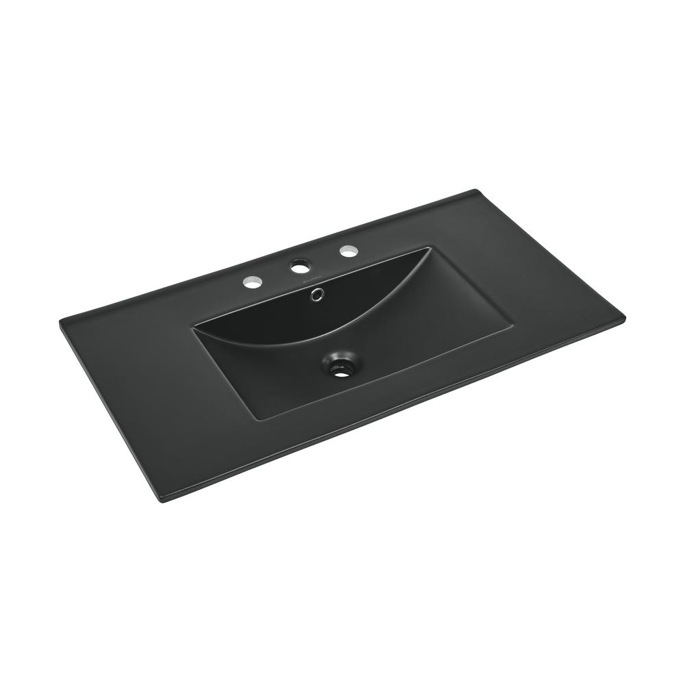 36 inch Ceramic Vanity Sink Top in Matte Black with 3 Holes. Picture 3