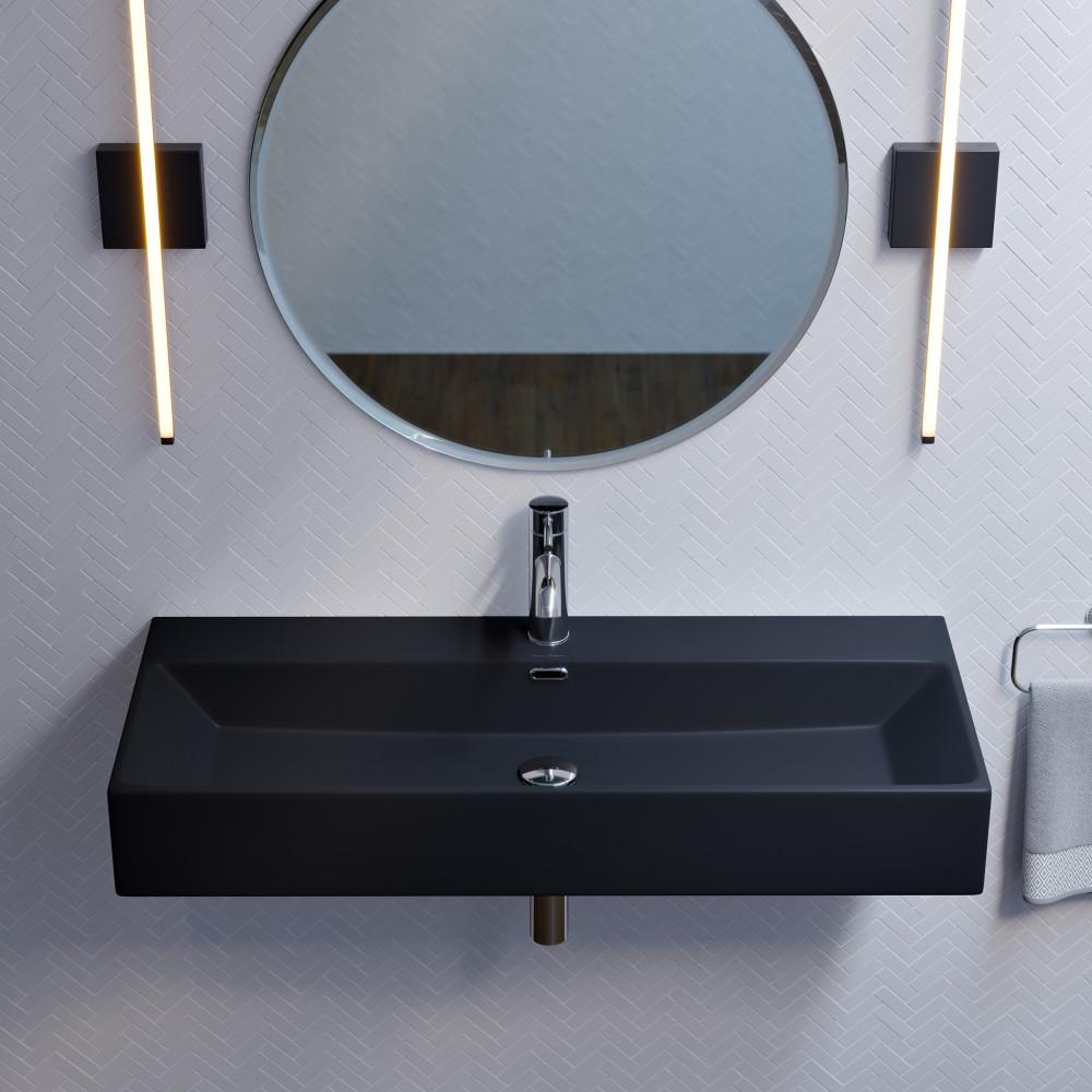 Claire 40" Rectangle Wall-Mount Bathroom Sink in Matte Black. Picture 2