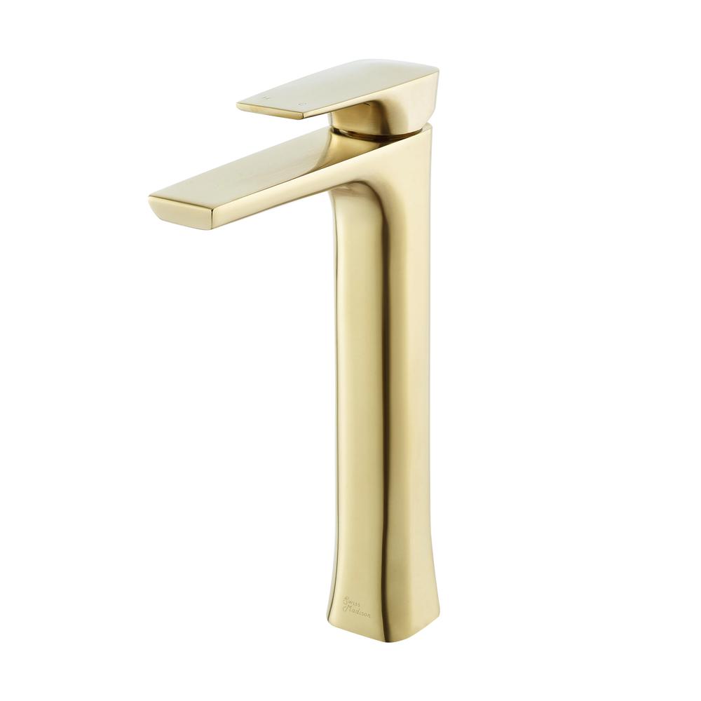 Monaco Single Hole, Single-Handle, High Arc Bathroom Faucet in Brushed Gold. Picture 1