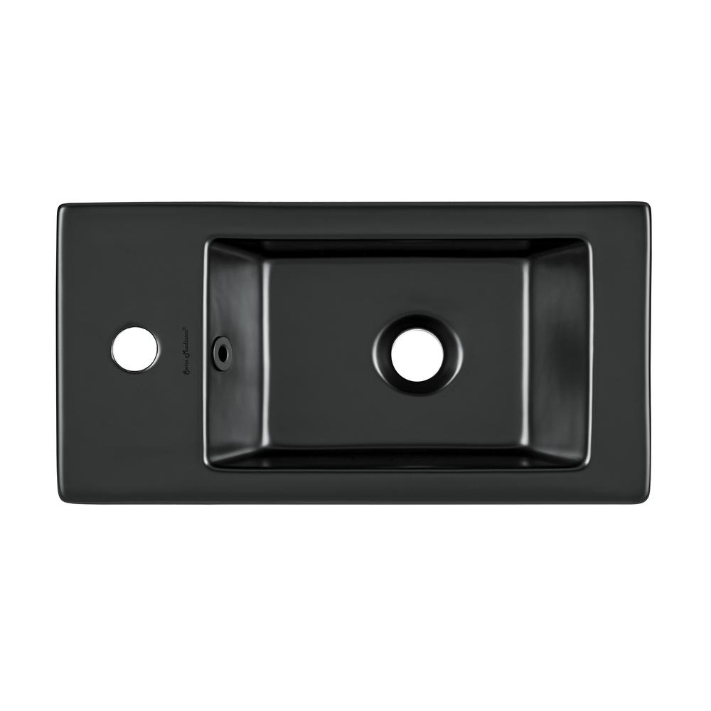 Rectangular Ceramic Wall Hung Sink with Left Side Faucet Mount, Matte Black. Picture 6