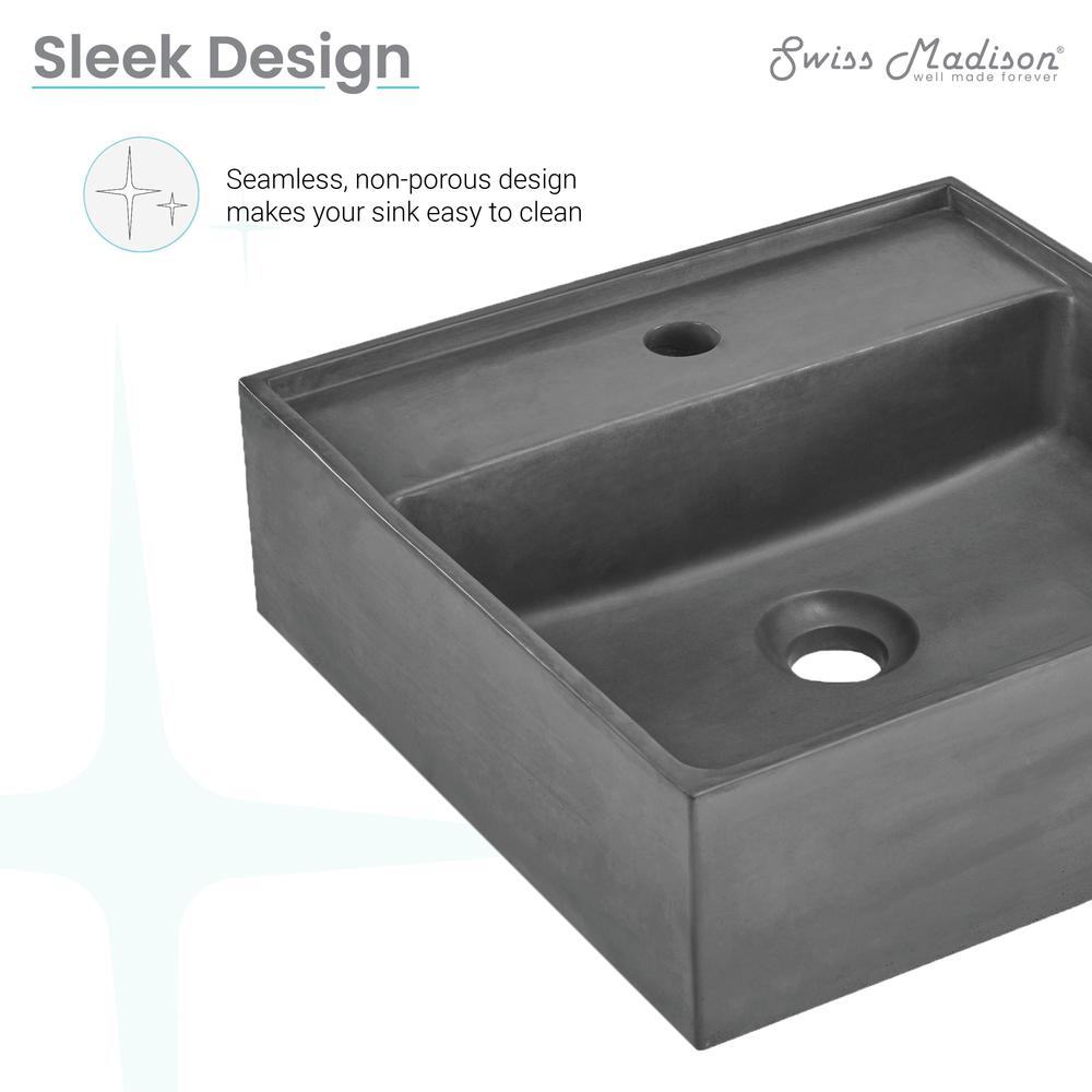 Lisse 23.5” Rectangle Concrete Vessel Bathroom Sink in Dark Grey. Picture 11