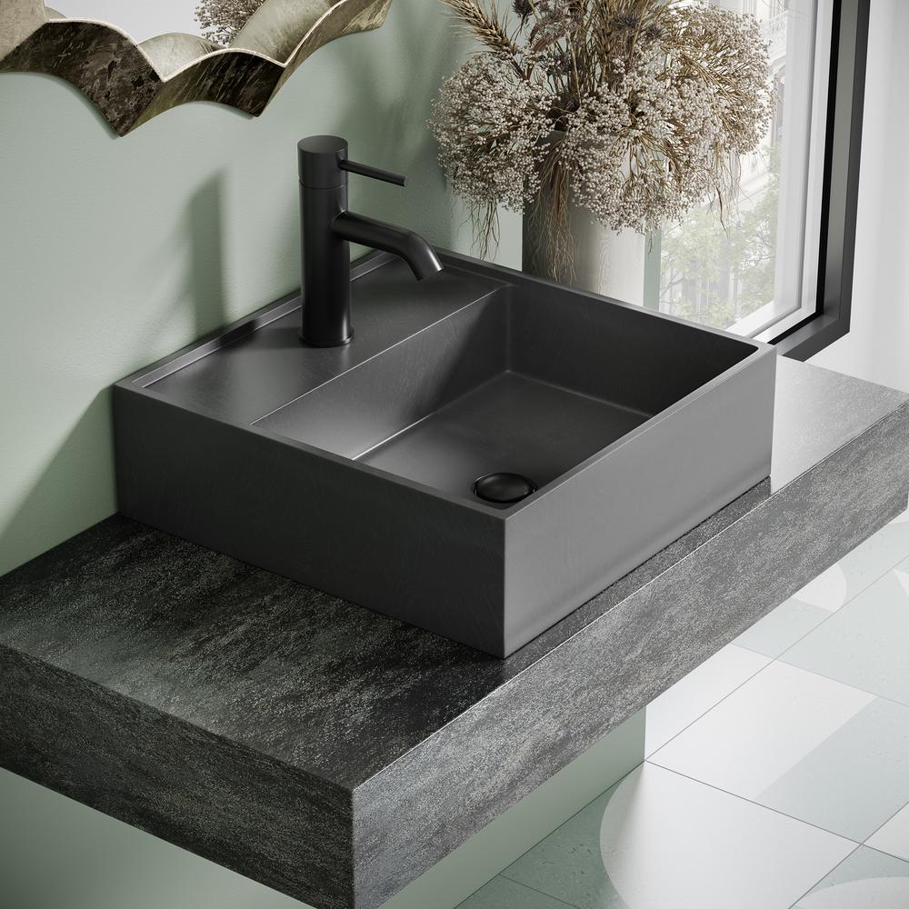 Lisse 23.5” Rectangle Concrete Vessel Bathroom Sink in Dark Grey. Picture 18