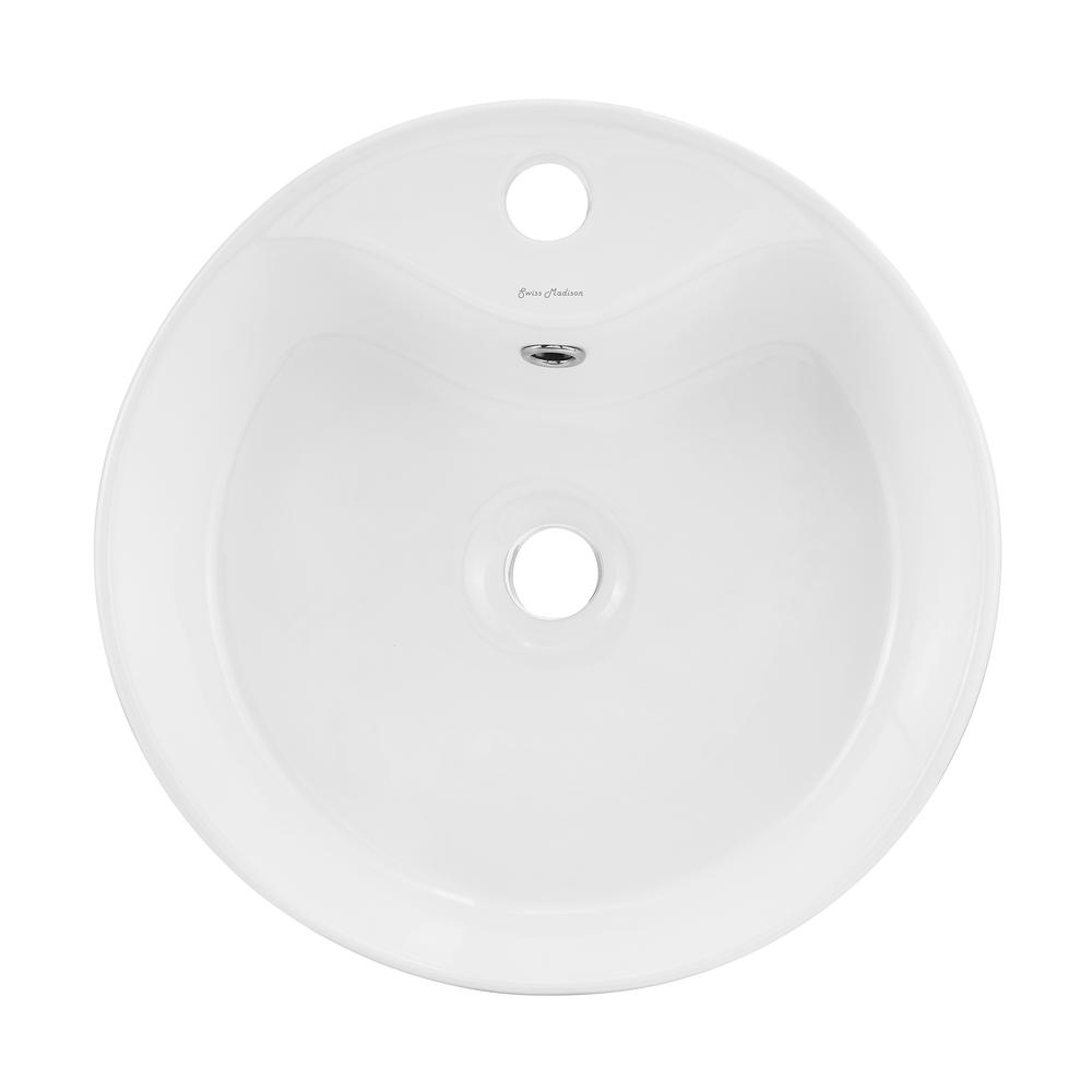Round Console Sink with Faucet Mount, White Basin Matte Black Legs. Picture 3