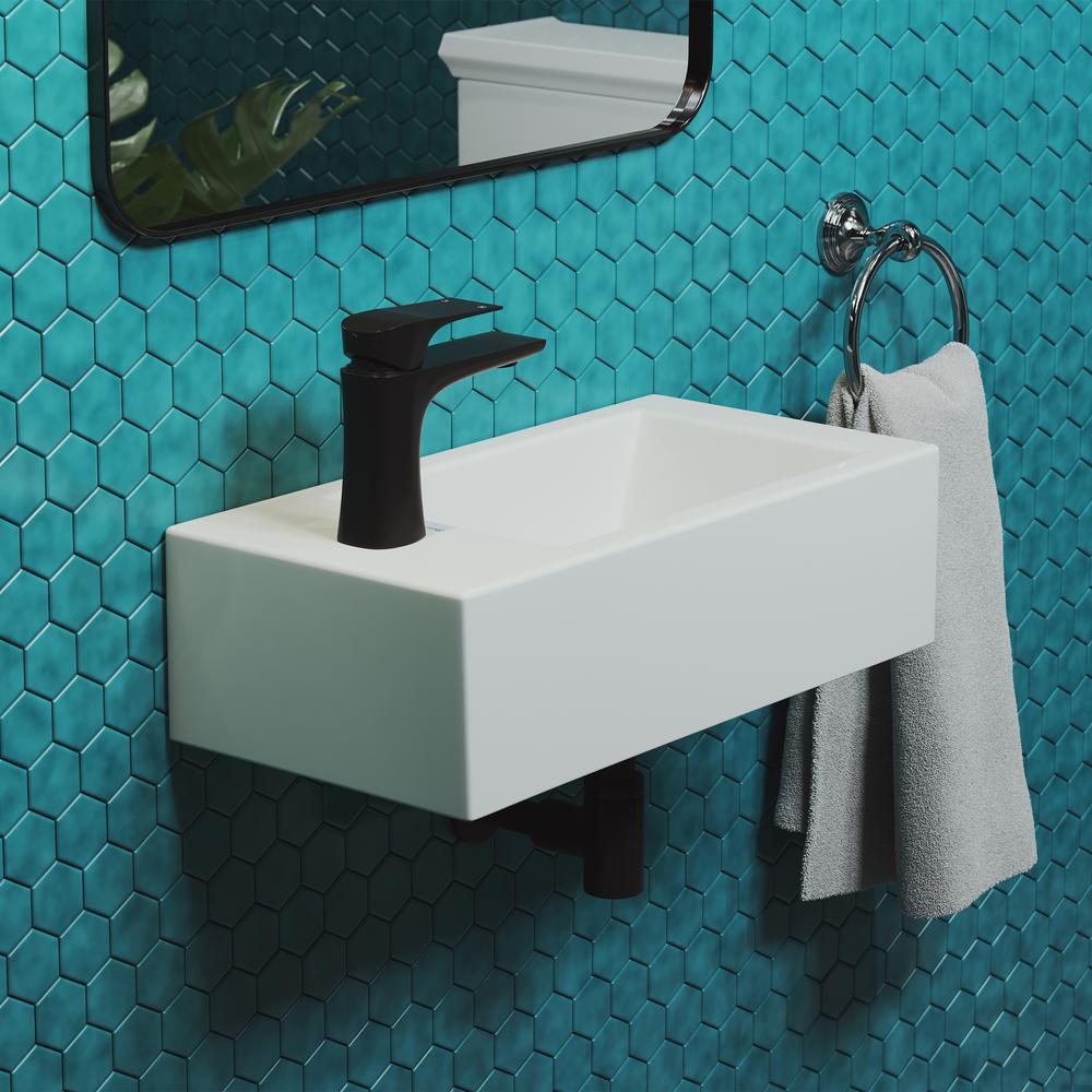 Rectangular Ceramic Wall Hung Sink with Left Side Faucet Mount. Picture 15