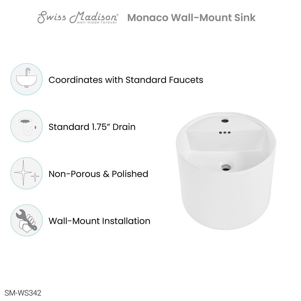 Monaco 18" Round Wall-Mount Bathroom Sink. Picture 7