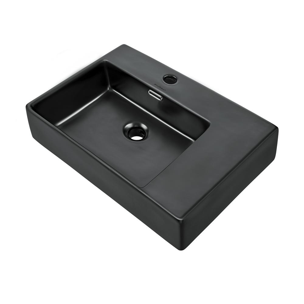 Ceramic Wall Hung Sink with Left Side Faucet Mount, Matte Black. Picture 2
