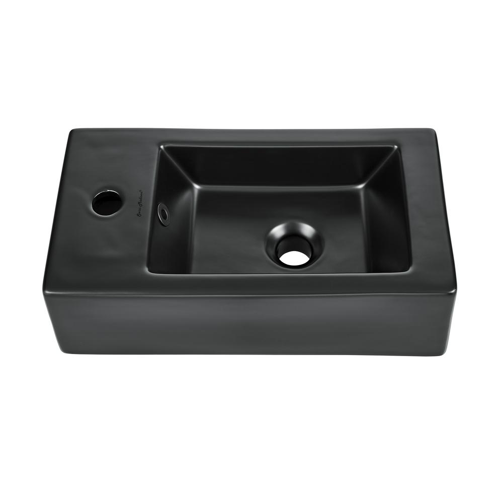 Rectangular Ceramic Wall Hung Sink with Left Side Faucet Mount, Matte Black. Picture 1