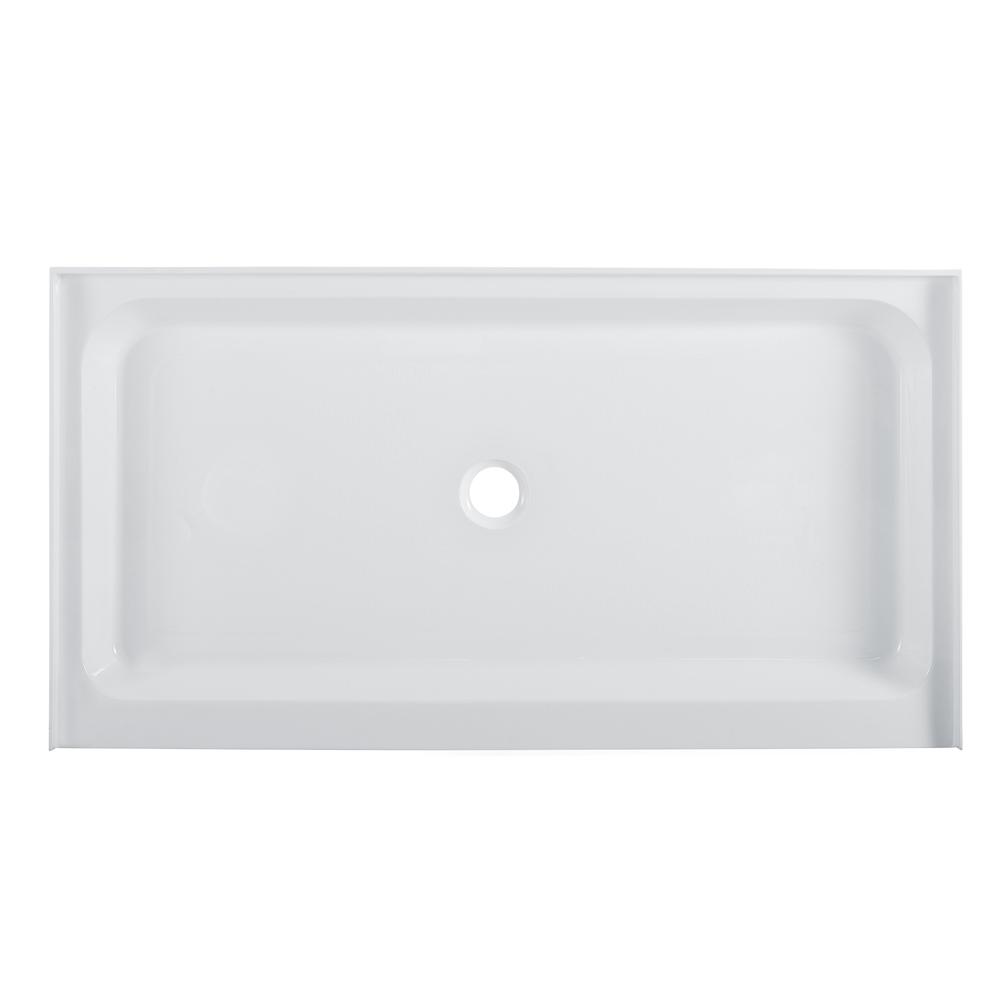 Voltaire 60" x 34" Acrylic White, Single-Threshold, Center Drain, Shower Base. Picture 1